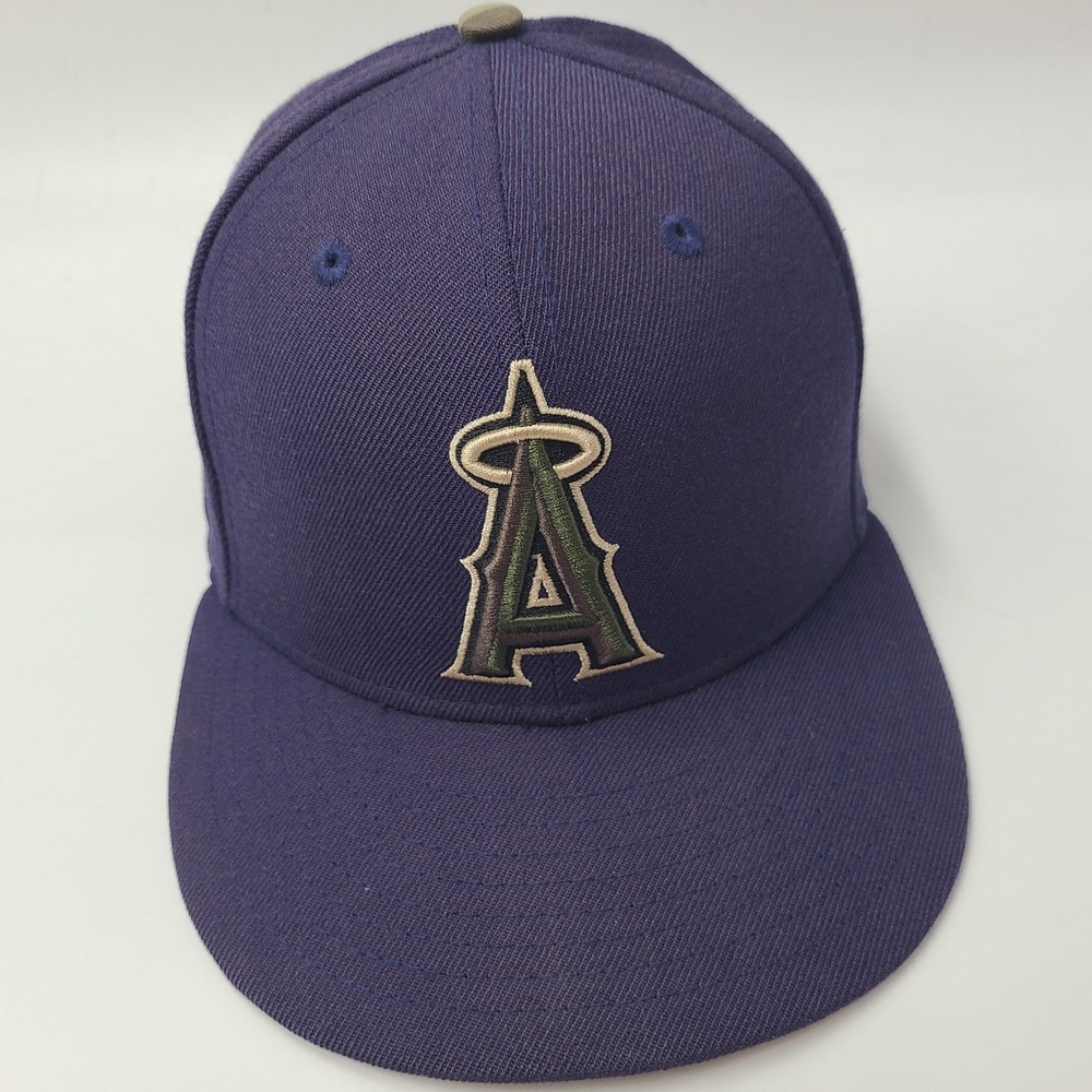 Los Angeles Angels Hat Fitted 7 1/8 New Era 59Fifty Blue‎ Camo Brim MLB Wool Men
